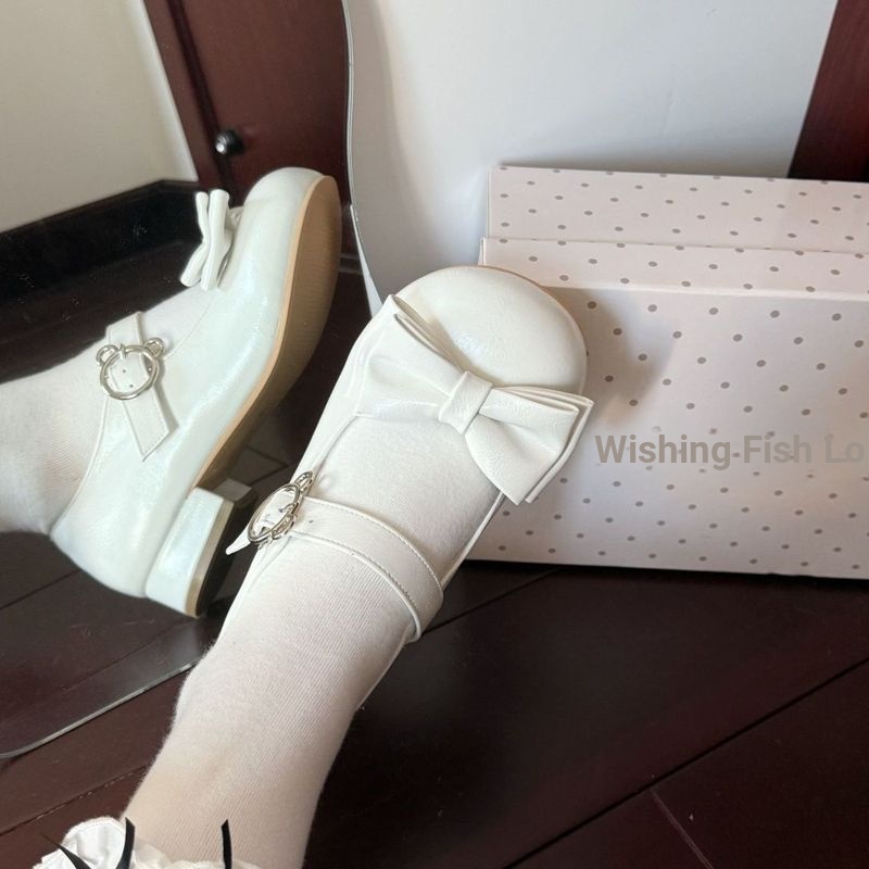 Zelia- [Low Heel] Lolita Sweet Cute Puff Shoes Mary Jane All-Match Bow Original Small Leather Shoes