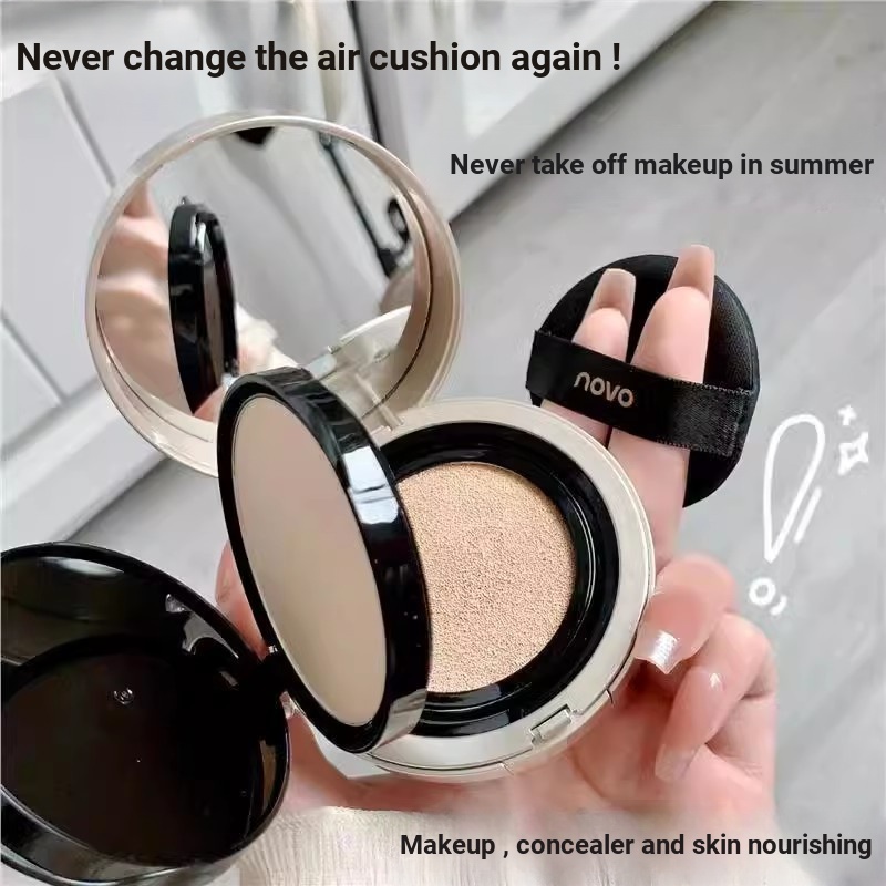 NOVO Double Cushion Bb Cream Pressed Powder 2 in 1 คอนซีลเลอร์ Moisturizing กันน้ําไม่ง่ายที่จะถอดแต