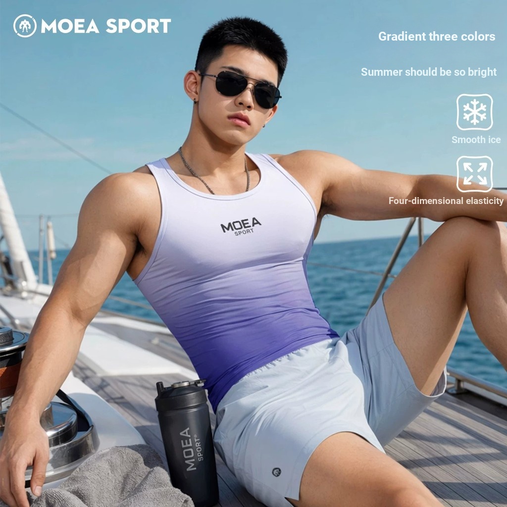 MOEA SPORT|Gradient Sports Vest Mens Summer Cool Feeling Quick-Drying Breathable Leisure Vacation Fitness Sleeve T @-