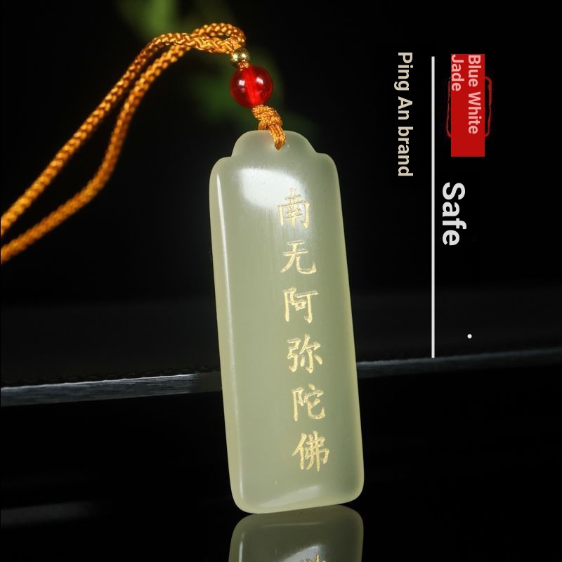 GI Xinjiang Hetian หยกหยกธรรมชาติจี้ผู้ชายผู้หญิงสร้อยคอเงิน-โชคดี Transfer ปลอดภัยไม่มีอะไรสีฟ้าหยก