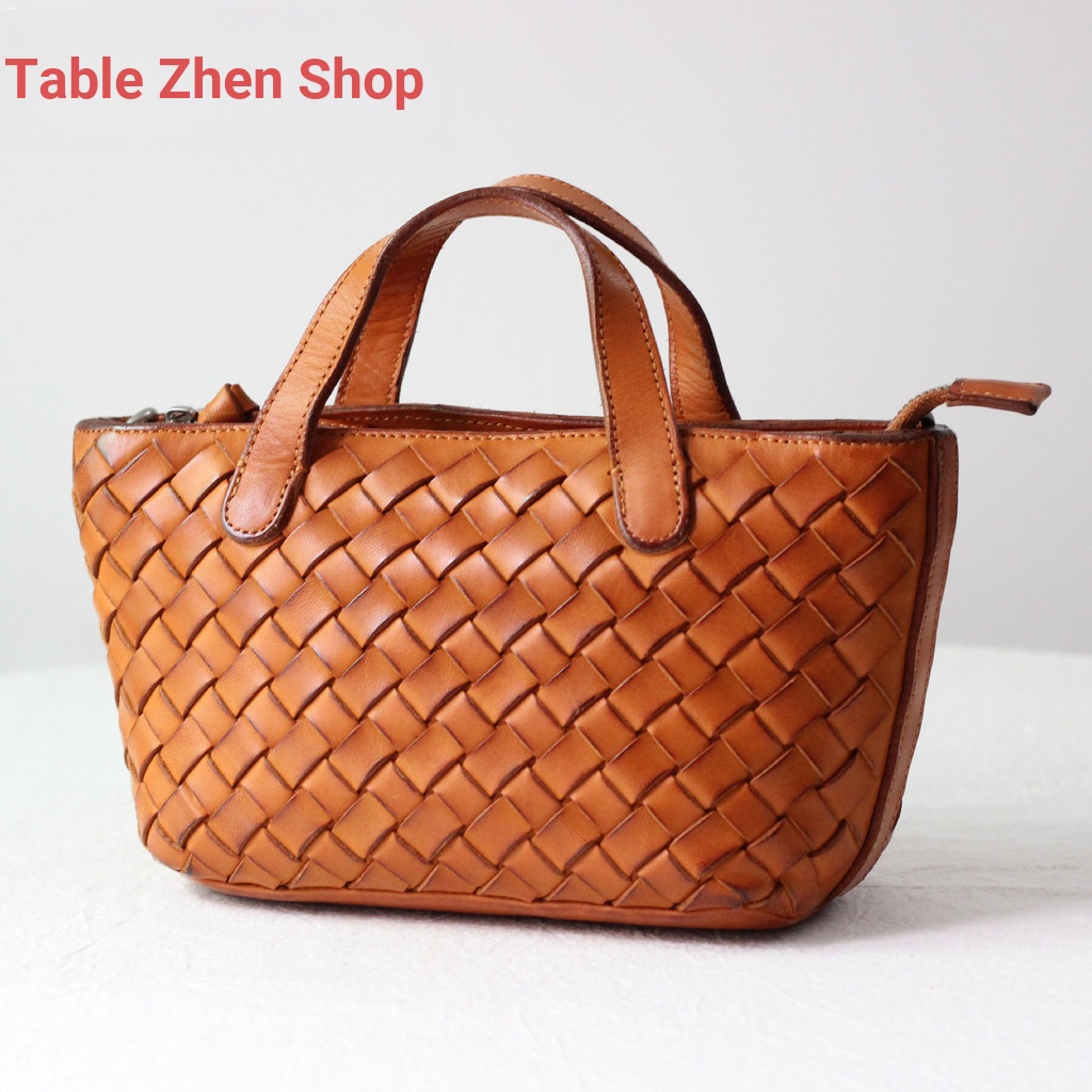 Qiuzhen Shop 2026 Retro ทอมือนําเข้าผักไขมันสูงฟอก Cowhide Cross-Body กระเป๋าวรรณกรรม Casual กระเป๋า