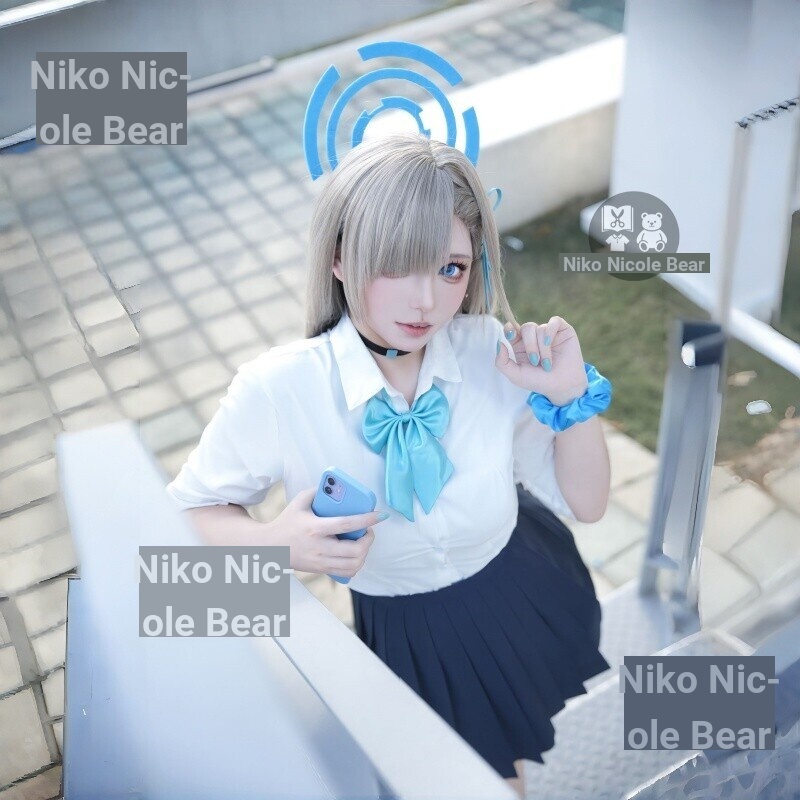 Ichiose Asuna cos เสื้อผ้า Azure แฟ้ม Azure คอสเพลย์อะนิเมะเครื่องแต่งกายสวมใส่ทุกวันวิกผมรองเท้า