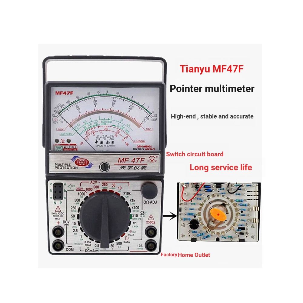 Nanjing Tianyu MF47F ตัวชี้แม่เหล็กภายนอกมัลติมิเตอร์ความแม่นยําสูงนาฬิกากลไกหลายตําแหน่งเข็มขัด Buz