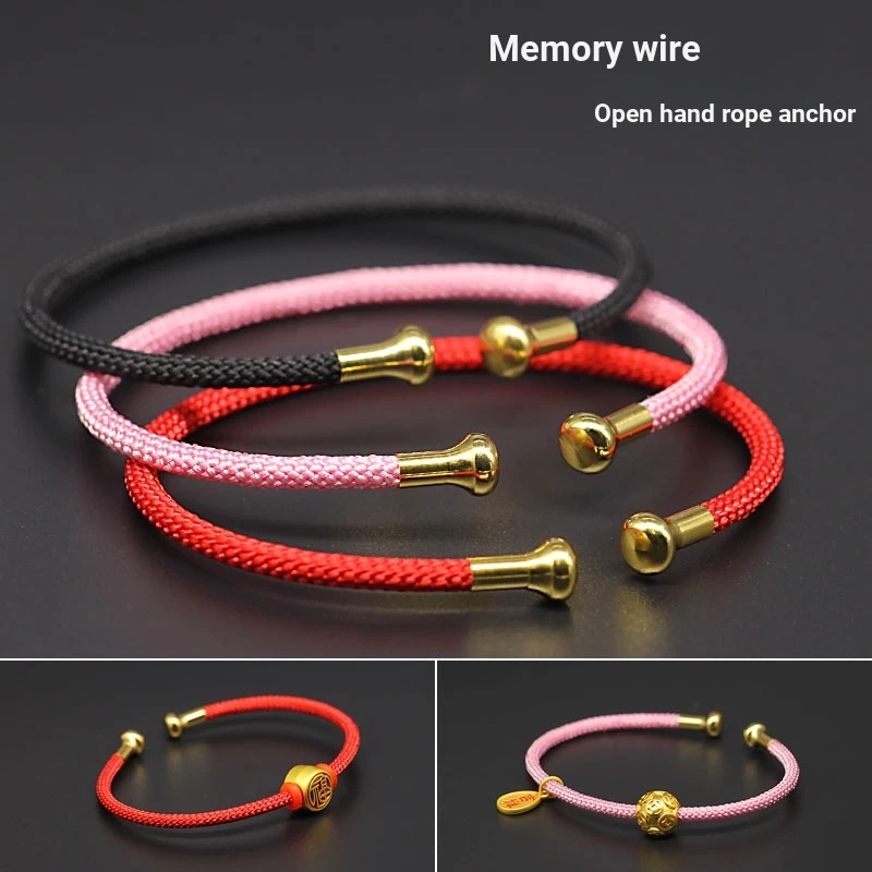 สร้อยข้อมือรูปตัว C แบบเปิด ประดับลูกปัด สีแดงและสีทอง