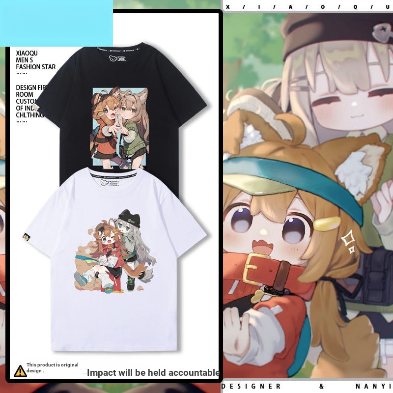 2025VRChat kipfel แมวแมวสุนัข Bean Hyuga maehinata แขนสั้นผู้ชายผู้หญิงผ้าฝ้ายแท้น่ารักเสื้อยืดเสื้อ