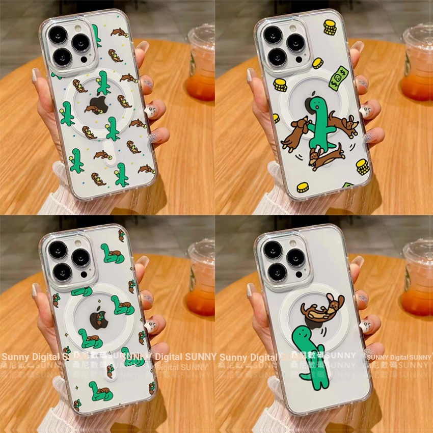 เคสแม่เหล็ก joguman เคสโทรศัพท์ไดโนเสาร์คู่ไดโนเสาร์ขนาดเล็กเคสใสเหมาะสําหรับ iphone 17 16 15 14 13 