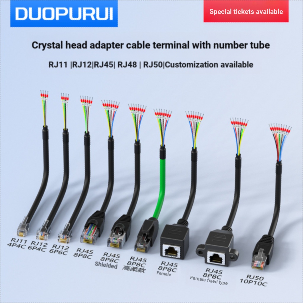 R RJ11/RJ12/RJ45/RJ48/RJ50 หัวคริสตัลถึง 485/422/สามารถ RJ45 ถึง 232 สายไฟ