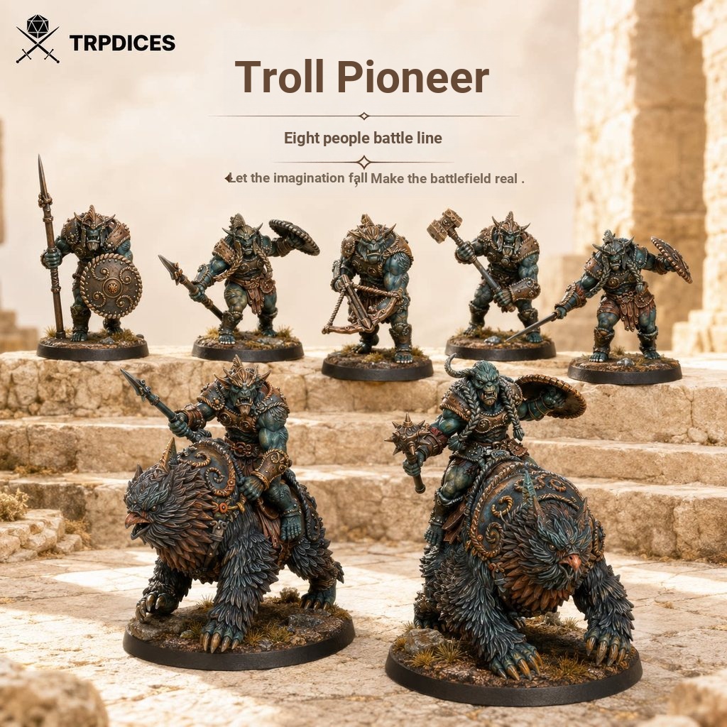 TRPDICES Troll Pioneer Miniature Model Set DND Running Team TRPG War Chess Board Game Troll Cavalry 