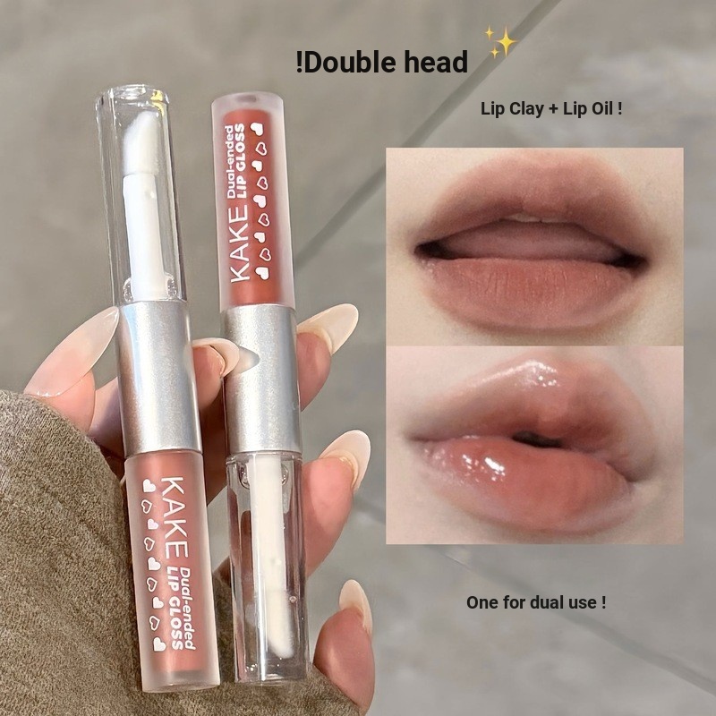 KAKE Throbing ลิปกลอสสองหัว Non-Fading Matte Water Gloss ลิปกลอสไวท์เทนนิ่งความอิ่มตัวต่ําสีนู้ดนักเ