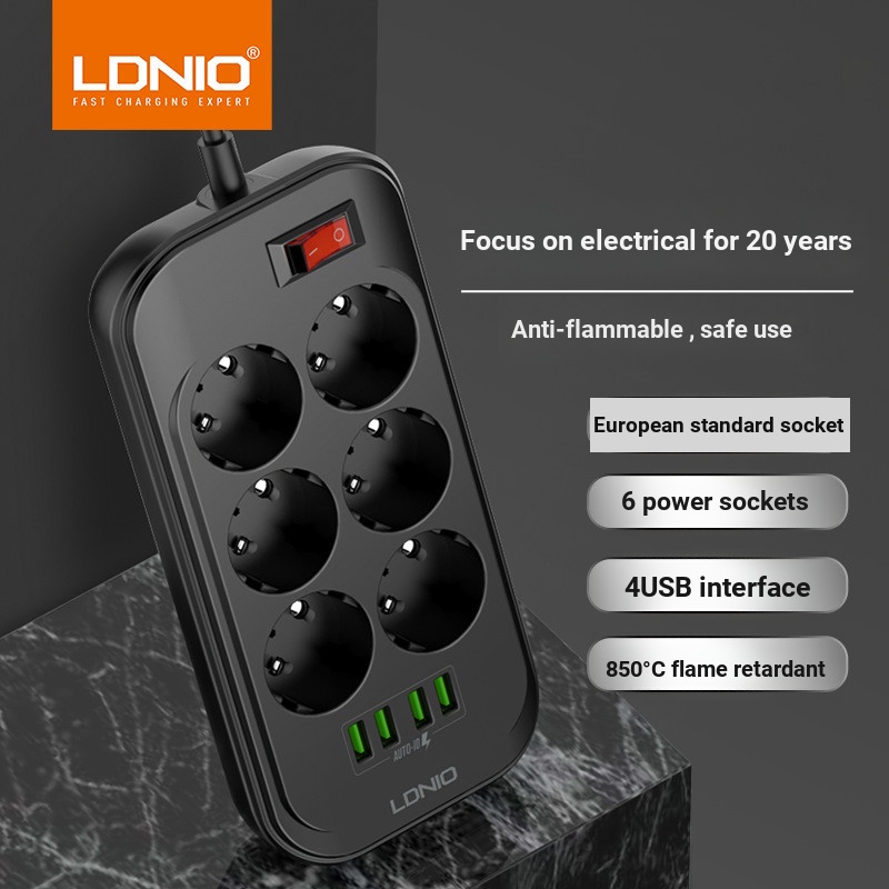 [Cling] LDNIO ปลั๊กไฟมาตรฐานยุโรปหลายซ็อกเก็ตบอร์ดรางปลั๊กไฟรัสเซียส่วนต่อขยายปลั๊กไฟพร้อมสวิตช์ซ็อก