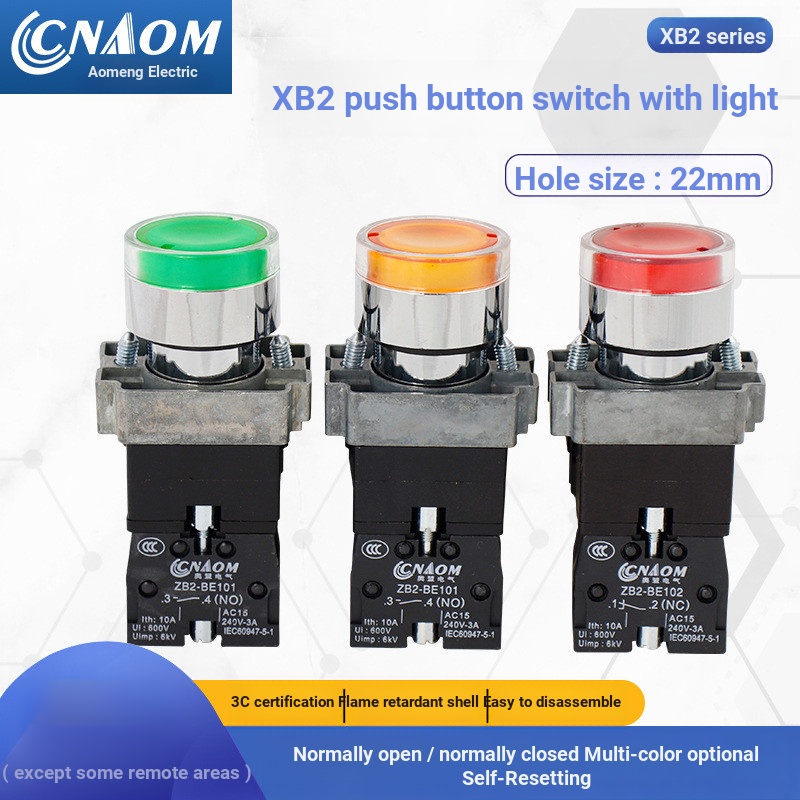 Self-Reset XB2-BW3361C สีเขียว BW33B1C BW33M1C สวิตช์ปุ่มสีแดงพร้อมไฟ 24V220