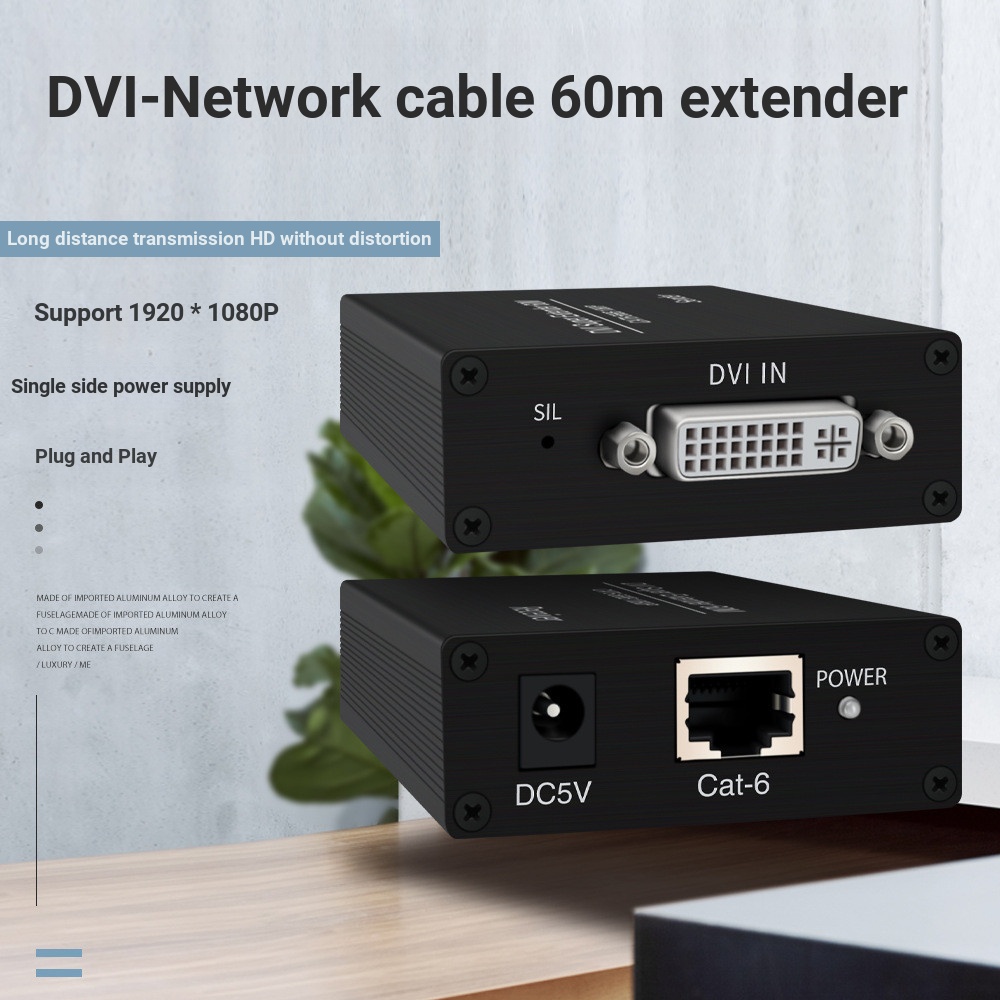 DVI Network Cable Extender 60m 1080P รองรับ POE Power Supply DVI Network HD Extender Cat5e/Cat6 เหมา