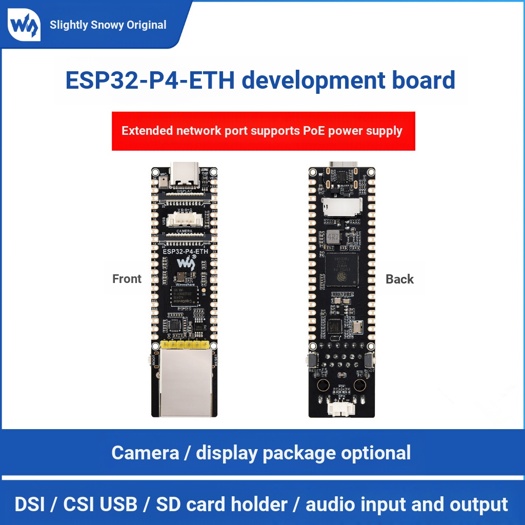 ESP32-P4 บอร์ดพัฒนาบน ESP32-P4 บอร์ดพัฒนาประสิทธิภาพสูงพร้อม RJ45 100 Mega พอร์ตอินเทอร์เน็ตรองรับ Xiaozhi AI อย่างลึกสามารถนําด้วยโมดูล PoE