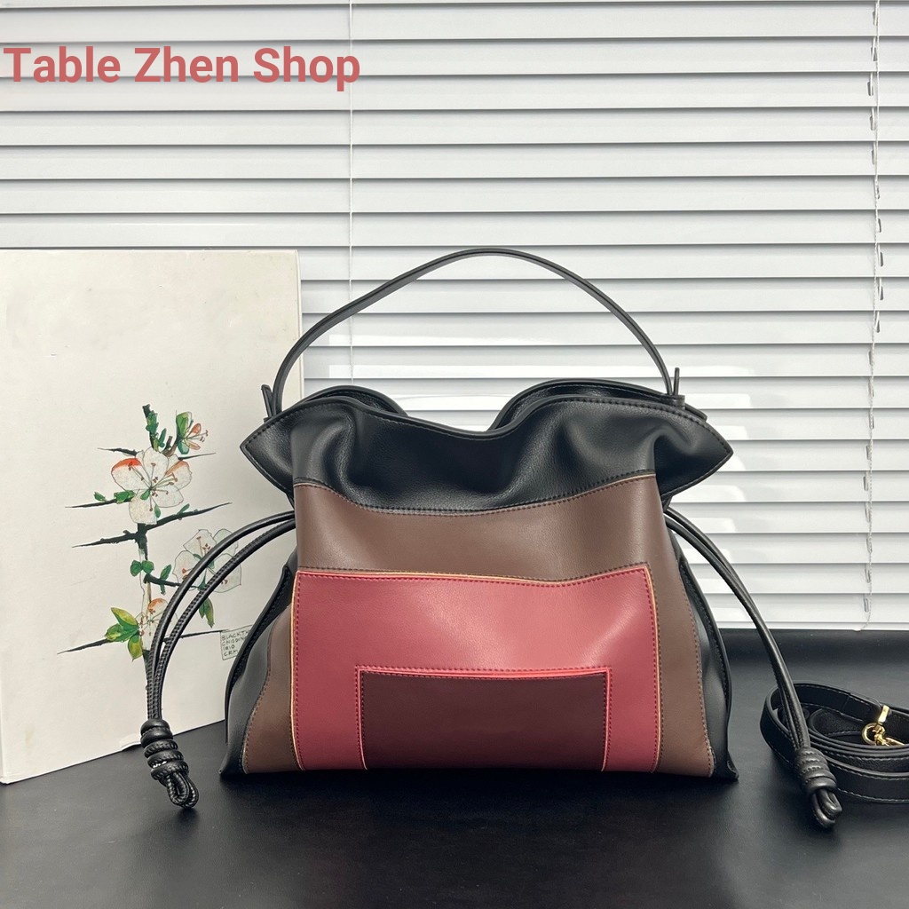 Qiuzhen Shop Luojia Flamenco Lucky Bag Bag Napa Cowhide Drawstring Cloud Bag Color Matching Fashion 