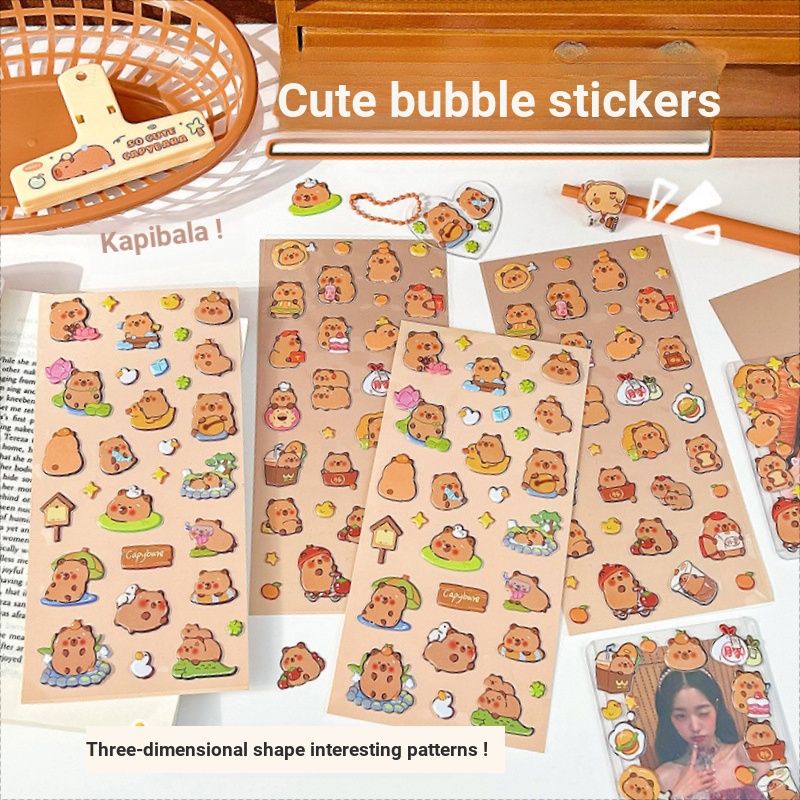 Kapibara Bubble สติกเกอร์น่ารัก DIY ของเล่นเด็กวาง Capybara 3D สามมิติการ์ตูน Bubble สติกเกอร์คู่มือ