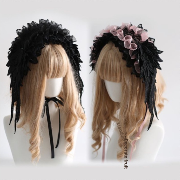 Original Halloween Wings แถบคาดศีรษะ Dark Lolita Headwear ลูกไม้ Gorgeous lo Empress Gothic Lolita ว