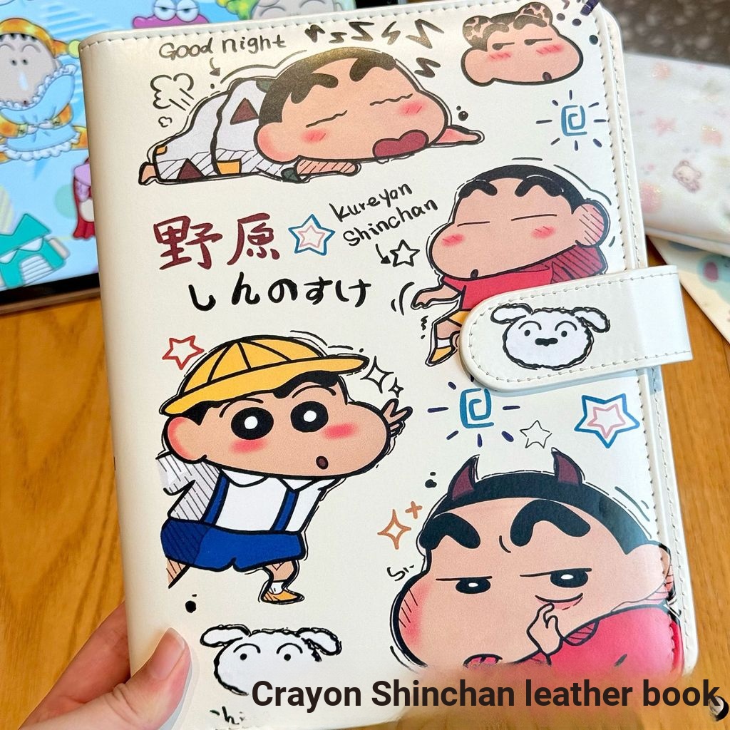 Crayon Shin-Chan A5 หนังหนังสือหลวมน่ารักการ์ตูนแม่เหล็กหนังนุ่มหัวเข็มขัดแม่เหล็ก Note Note Notebook Schedule Book