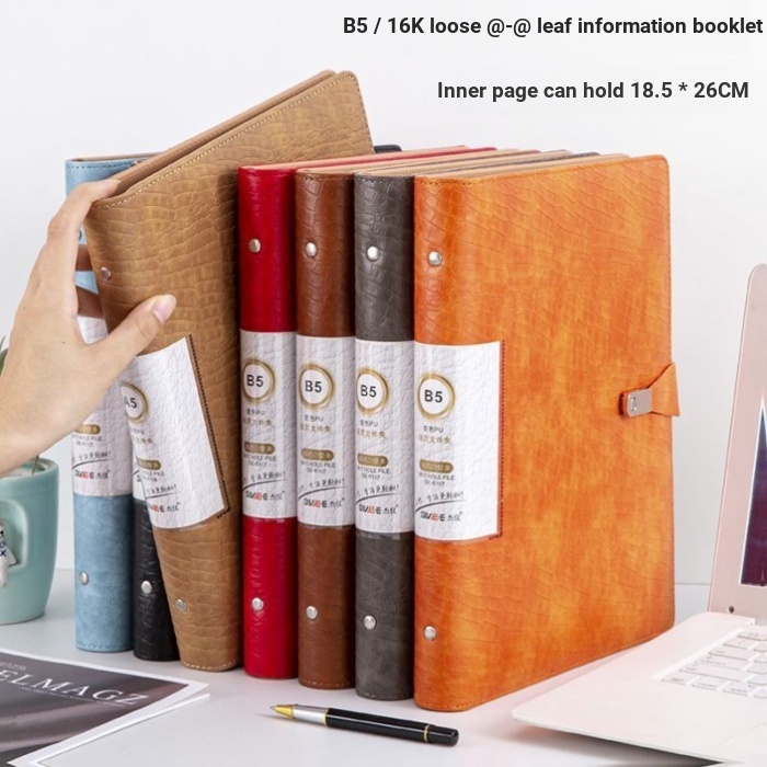 High-End B5 Leather Binder Folder Frosted Information Book 26-Hole Binder HD ใส่กระเป๋าโฟลเดอร์ใบแจ้