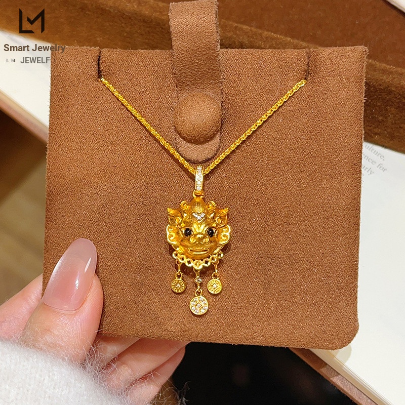 [ที่ต้องการ] Golden Store สไตล์เดียวกันทราย Gold Point เพชรเหรียญ Pixiu Flow จี้สร้อยคอแปรง Kirin Cl