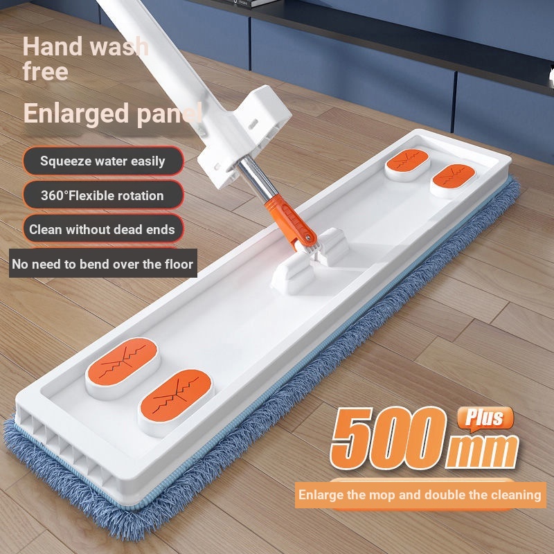 ยาว 50 ซม.Hand-Free Flat Mop ในครัวเรือนหมุน Lazy People One Mop ทําความสะอาด Mop ไม้ถูพื้นเปียกแห้ง Dual-ใช้ Mop - รูปที่ 2