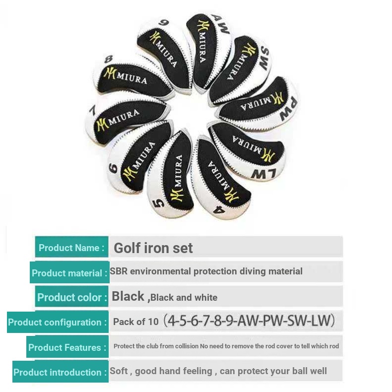 Miura Golf Iron Cover Ball Head Cover Head Cover Universal Full Set Men Women Protective Cover Cap Cover 10pcs Pack ราคา ถูกที่สุด ดีลบีเคเค แกลเลอรีภาพที่ 5