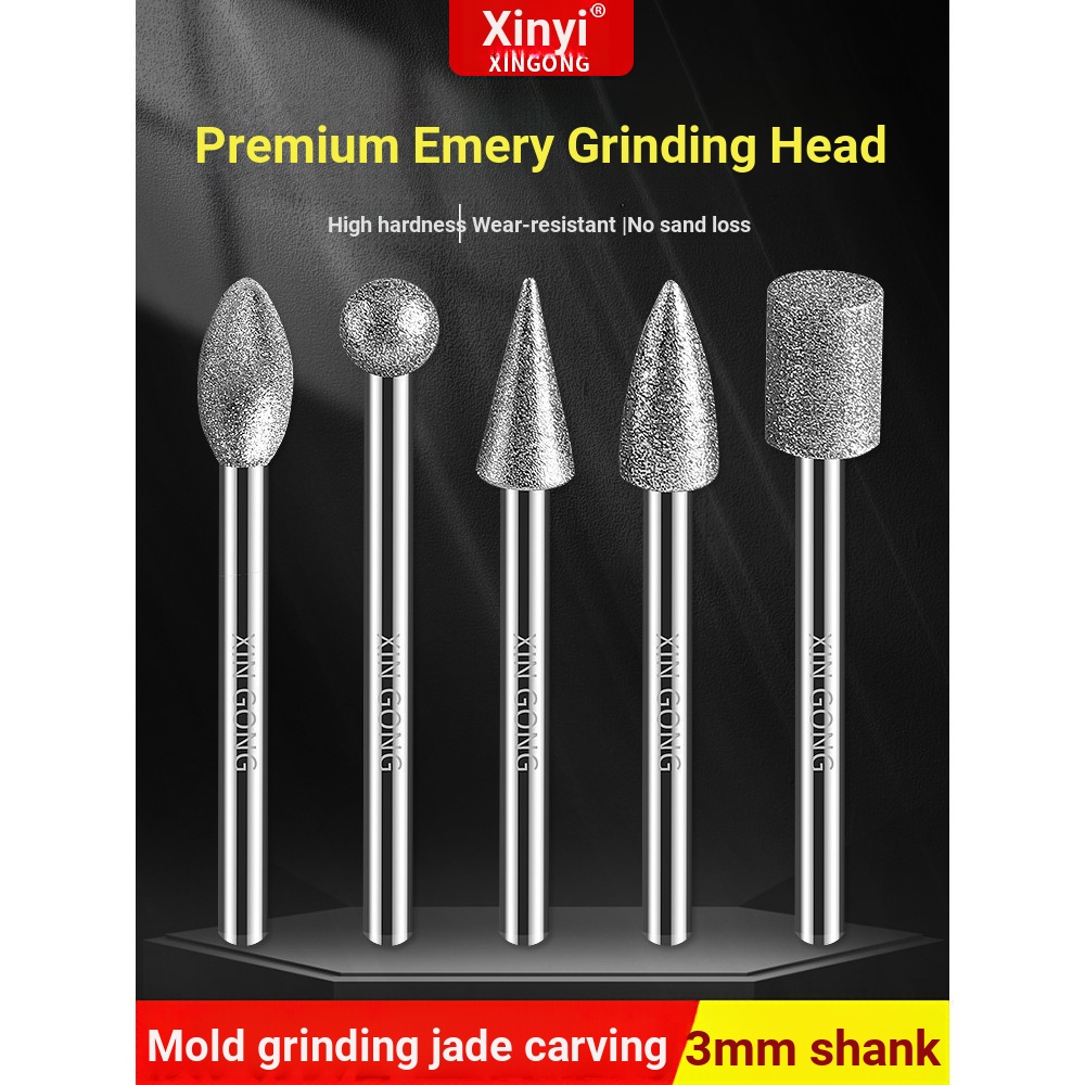 Tyk b.Diamond หัวเจียร 3 มม.ขนาดเล็ก Emery หัวเจียรเครื่องมือโลหะหยกขัดไฟฟ้าภายในหัวเจียร VK4P QYIB