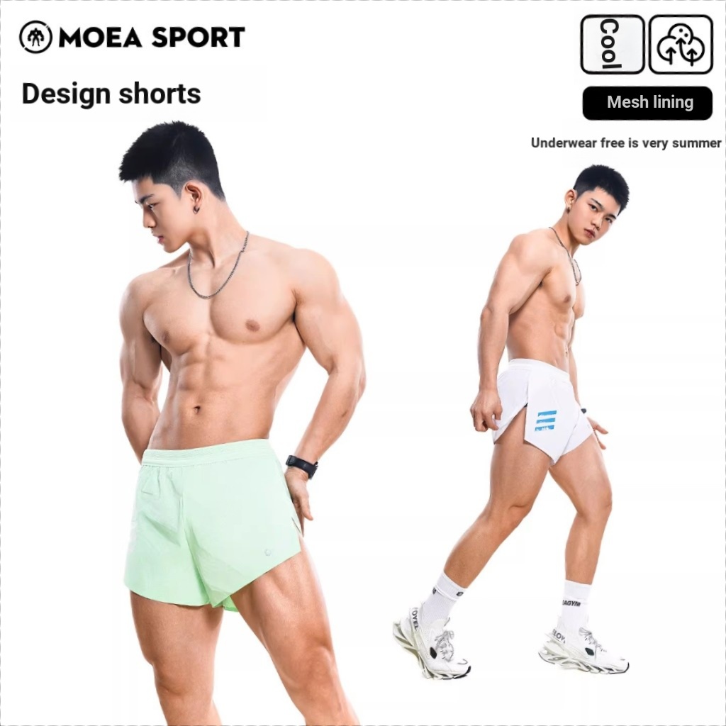 MOEA SPORT|Ink Cube Fitness Training Shorts Men 2026 Summer Quick-Drying Marathon Running Lined กางเกงสามจุดที่ปราศจากชุดชั้นใน