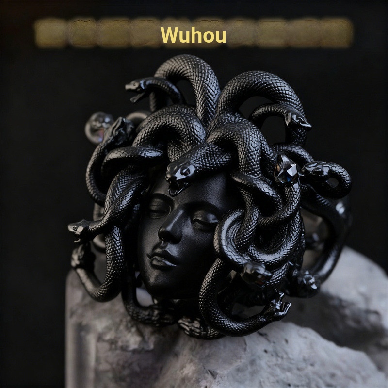 Queens Value แหวนเครื่องประดับ Medusa เหรียญ High-Face Art อารมณ์แหวน Retro Index Finger โบราณกรีกโบ