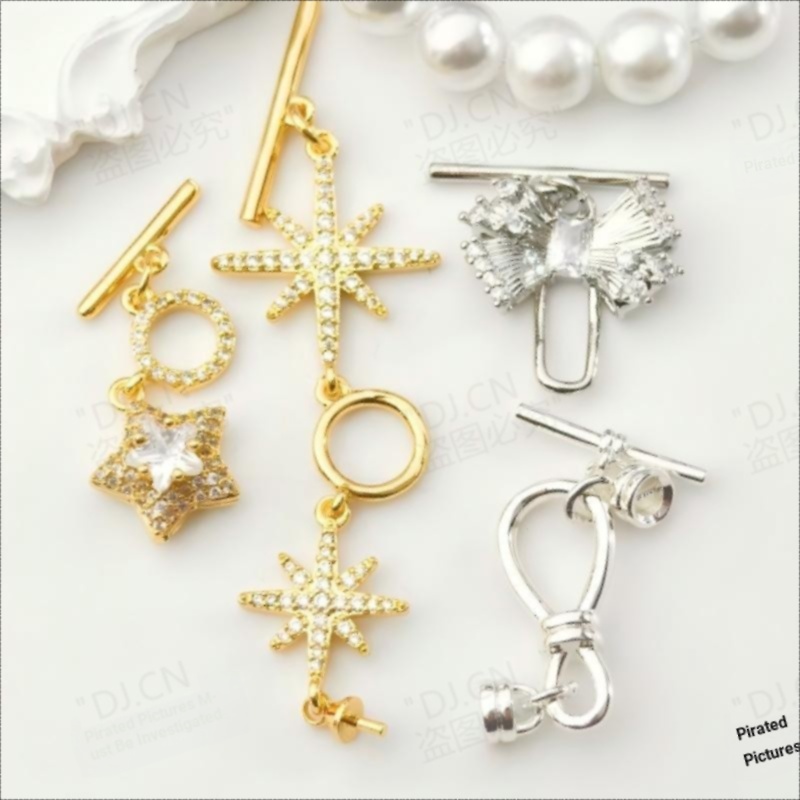 แย่จัง2018 [สีเดียวกว่า5ชิ้นแถม1] 14พันสีทองรักษาสร้อยคอมุกหัวเข็มขัดฝังเซอร์โคเนียมผิดปกติOTหัวเข็ม