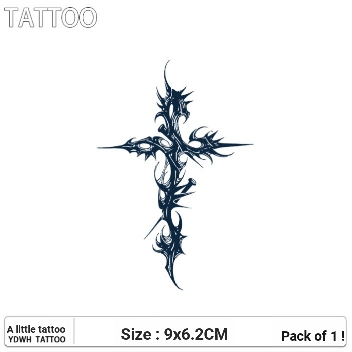 Blade Cross Herbal tattoo Sticker Male Waterproof Long-Lasting Arm Sticker One Month รอยสักกึ่งถาวร