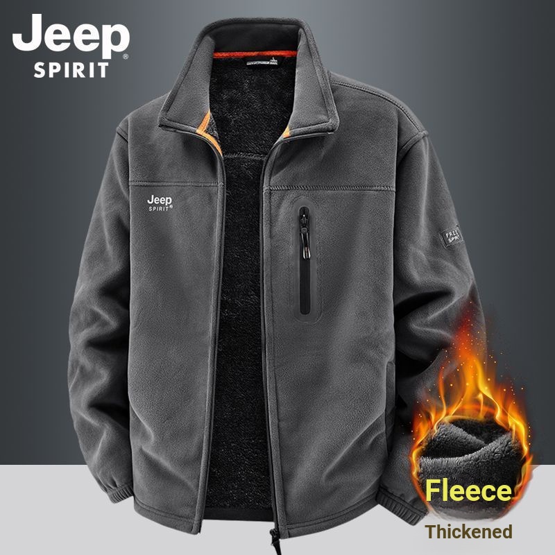 JEEP JEEP เสื้อแจ็คเก็ตขนแกะขั้วโลกผู้ชายฤดูหนาว 2025 ซับขนแกะหนา Windproof Warm เสื้อสเวตเตอร์ถักเส