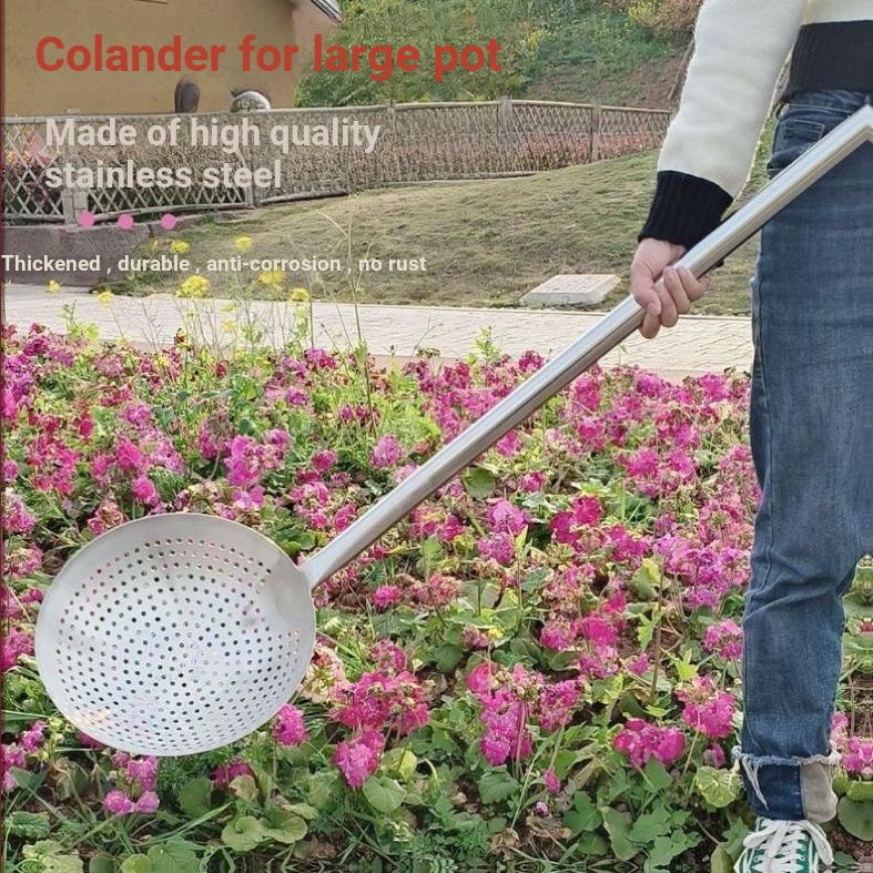 1ดอท ราคาต่ํา เซคคิล ขยายด้ามยาว304สแตนเลสกระชอนขนาดใหญ่ในครัวเรือนเชิงพาณิชย์หนาควบคุมน้ําควบคุมน้ํามันจับเหล็กหนาน้ํามันกลองสุทธิกระชอน