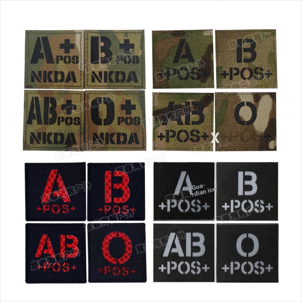 เลือดประเภท NKDA แพทช์ AB O POS CP IR สะท้อนแสง Patch Fastener ยุทธวิธี Patch Hook Loop Badge สําหรั