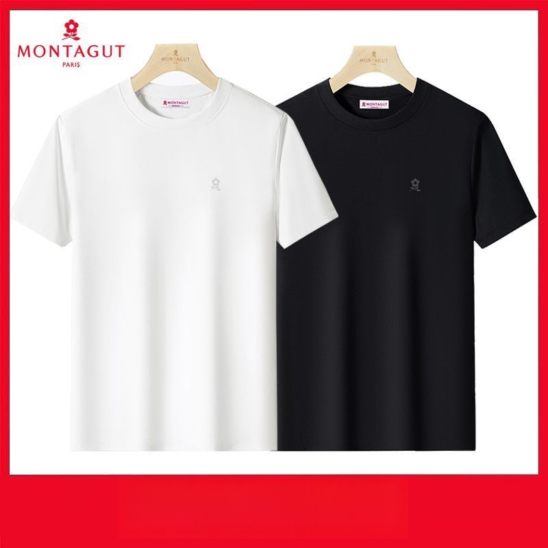 [ชุด 2 ชิ้น] Montagut เสื้อยืดแขนสั้นผู้ชายฤดูร้อนสีทึบรอบคอเสื้อยืดระบายอากาศผ้าฝ้ายแท้ All-Match B