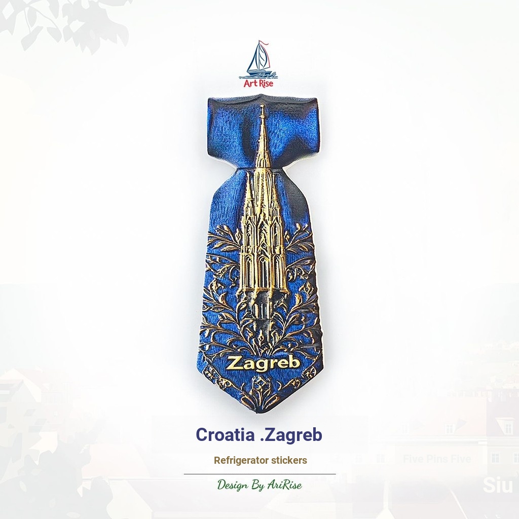 Croatia Zagreb Tie สติกเกอร์ตู้เย็นสติกเกอร์แม่เหล็กสามมิติ Travel ของที่ระลึกสติกเกอร์ตกแต่งบ้าน