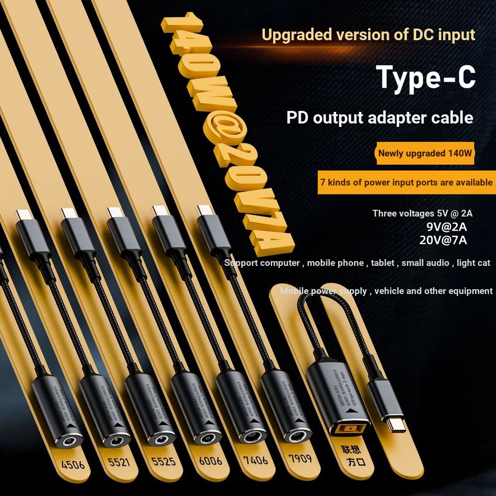 DC Jack Adapter 6.0*3.7/4.5*3.0/7.4*5.0 ถึง Type-C PD 140W สายชาร์จแล็ปท็อปสําหรับ ASUS/Lenovo ROG F