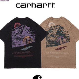 【พร้อมส่ง】เสื้อยืดแขนสั้นลําลอง ผ้าฝ้าย ทรงหลวม พิมพ์ลายภูเขา Carhartt สไตล์วินเทจ สําหรับผู้ชาย และผู้หญิง