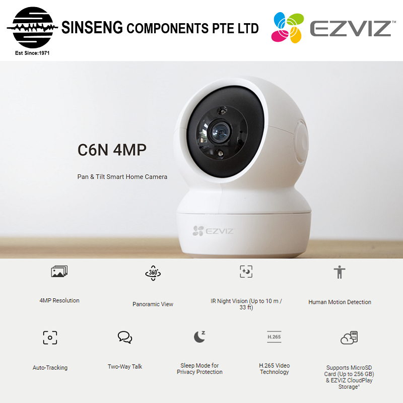 EZVIZ C6N 4MP 1440P สมาร์ท Wifi Pan & Tilt PTZ กล้อง IP ไร้สายกล้องวงจรปิด [App:EZVIZ] By:Hikvision