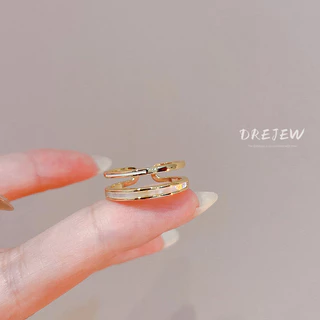 DREJEW แหวนทอง 18K ประดับเพทาย สองชั้น หรูหรา ระดับไฮเอนด์ เครื่องประดับ สําหรับผู้หญิง
