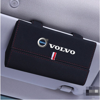 VOLVO LOGO Car Sunglasses Storage Alcantara Flip Glasses Case S60 S90 XC40 XC60 XC90 V40 V60 V90 Interior Sun Visor Business Card Holder/Card Storage Box