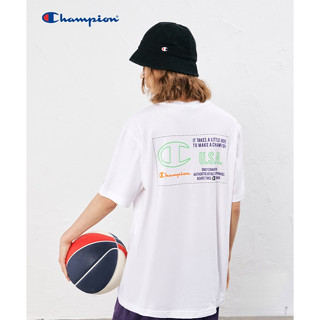 Champion เสื้อยืดแขนสั้นลําลอง ผ้าฝ้าย พิมพ์ลาย แฟชั่นคู่รัก สไตล์อเมริกัน สําหรับผู้ชาย และผู้หญิง