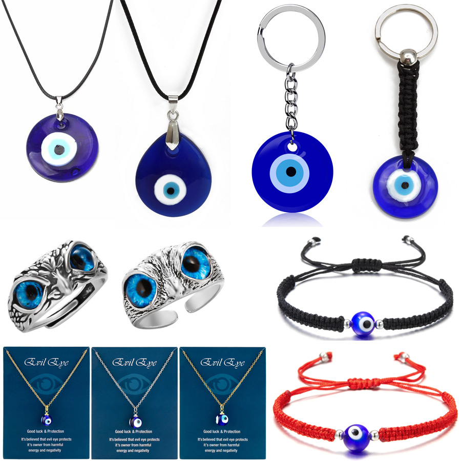 Lucky Evil Eye ลูกปัดสร้อยคอสร้อยข้อมือตุรกี Blue Eye จี้ตุรกี Amulet Kabbalah ป้องกันพวงกุญแจ Clavicle ผู้หญิง Jewellery