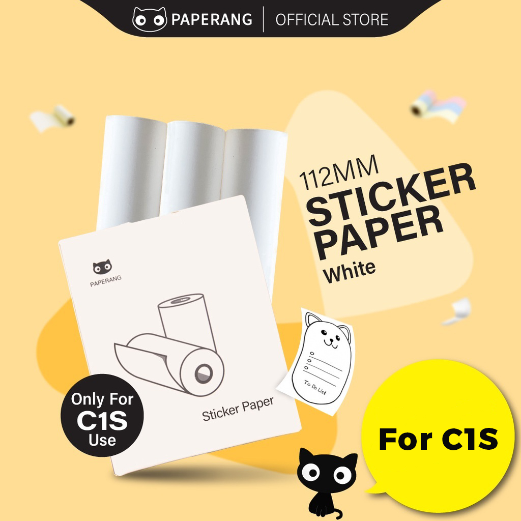 Paperang Official Paper - กระดาษสติ๊กเกอร์หน้ากว้าง 112 มม. ( 1 มม.) เข้ากันได้กับ C1S