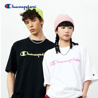 Champion เสื้อยืดแขนสั้น คอกลม พิมพ์ลายตัวอักษร ทรงหลวม แฟชั่นคู่รัก