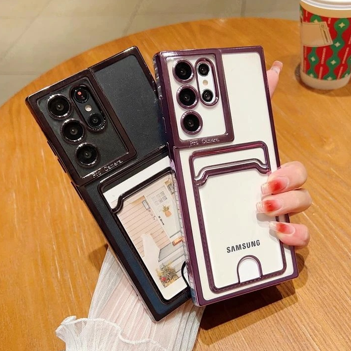 ชุบช่องใส่การ์ดโปร่งใสสําหรับ Samsung Galaxy S25 S24 S23 S22 S21 Ultra Plus S20 FE หมายเหตุ 20 10 pro กันกระแทก Clear Soft กระเป๋าสตางค์ฝาครอบ
