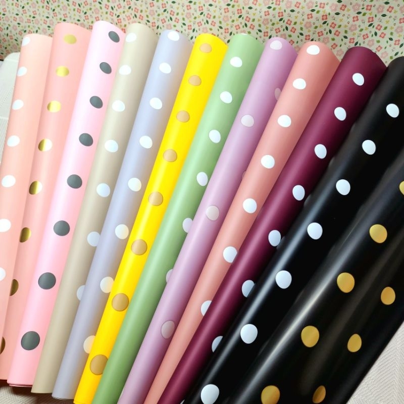 [ชุด 5 แผ่น] [WRP 05] กระดาษห่อกระดาษห่อกันน้ํา Polkadot Solid Flower Bouquet Wrapper