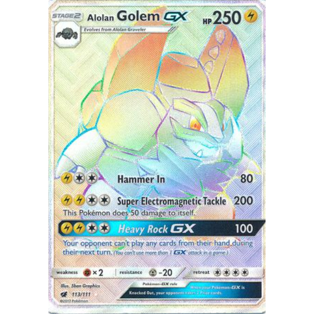 โปเกมอนภาษาอังกฤษ Alolan Golem GX - 113/111 - Hyper Sun & Moon: Crimson Invasion Singles