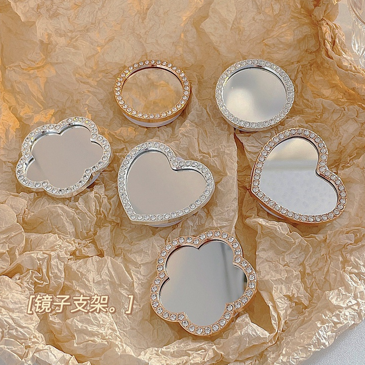 สร้างสรรค์ หัวใจ หัวใจ วงกลม กระจก ที่วางโทรศัพท์มือถือ น่ารัก ยืดไสลด์ พับ หมุน ดอกไม้ กระจก ยึด