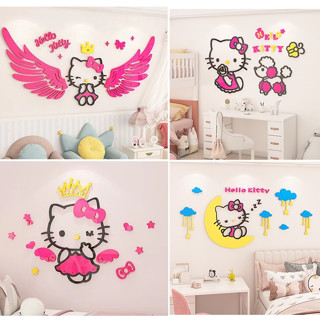 สติ๊กเกอร์อะคริลิค [Hello Kitty] พร้อมส่ง!สติกเกอร์อะคริลิค ลายการ์ตูนแมวคิตตี้ สร้างสรรค์ สําหรับติดตกแต่งผนังห้องนอนเด็ก สติกเกอร์ รูปทรง ผนัง