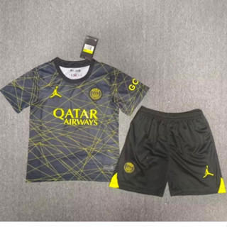 เสื้อกีฬาแขนสั้น ลายทีมชาติฟุตบอล Messi Neymar JR 22 23 PSG สีดํา สีทอง สําหรับเด็ก